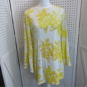 Endless Rose Women's Yellow Floral Sequin Overlay Mini Dress
